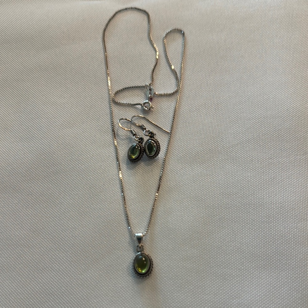 Sterling Silver and Green Jewelry Set